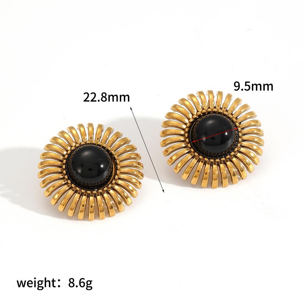 Vintage Floral Stainless Steel Ear Studs For Women With Elegant Sunflower Motif чёрный