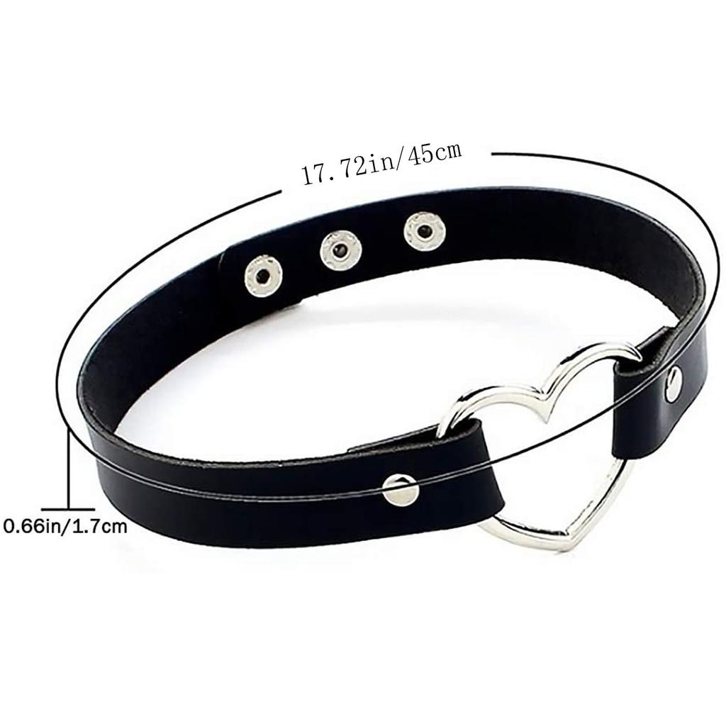 PU Leather Choker Necklace Punk Style Heart Shape Pendant Adjustable Snap Closure Neck Band for Women Girls Accessories