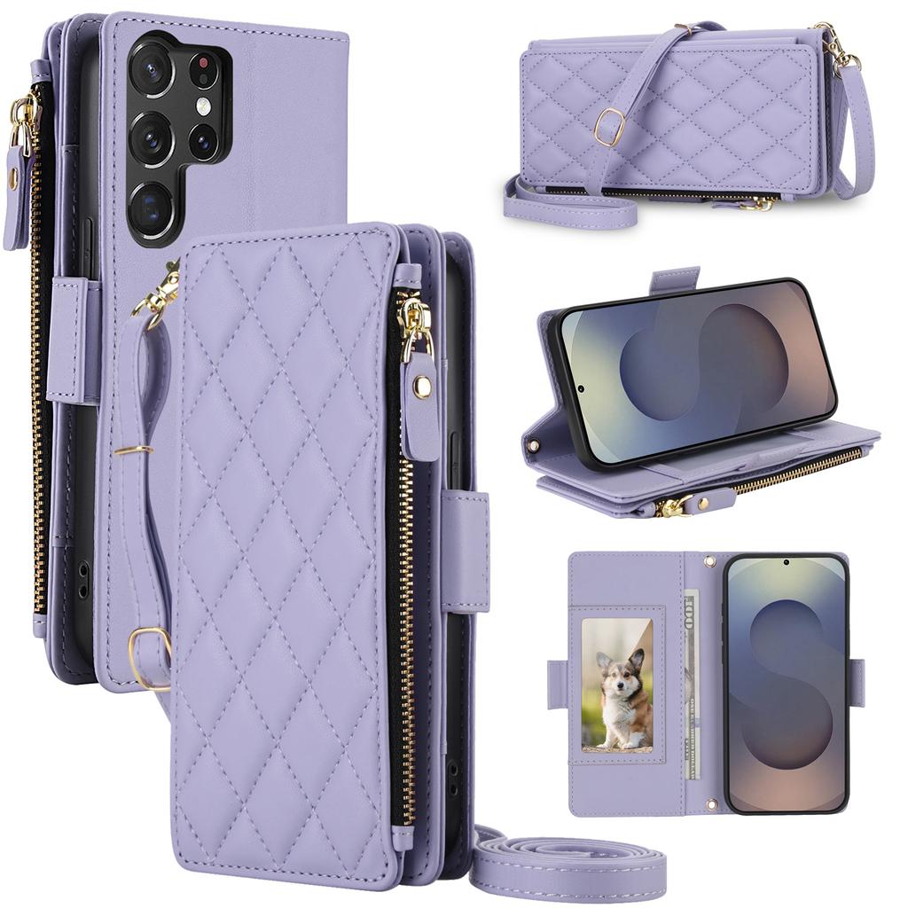 Zipper Wallet Cards Holder Phone Case for Samsung S26 S25 Ultra S24 S22 Plus S23 FE A36 A56 A37 A26 A17 Crossbody Leather Cover