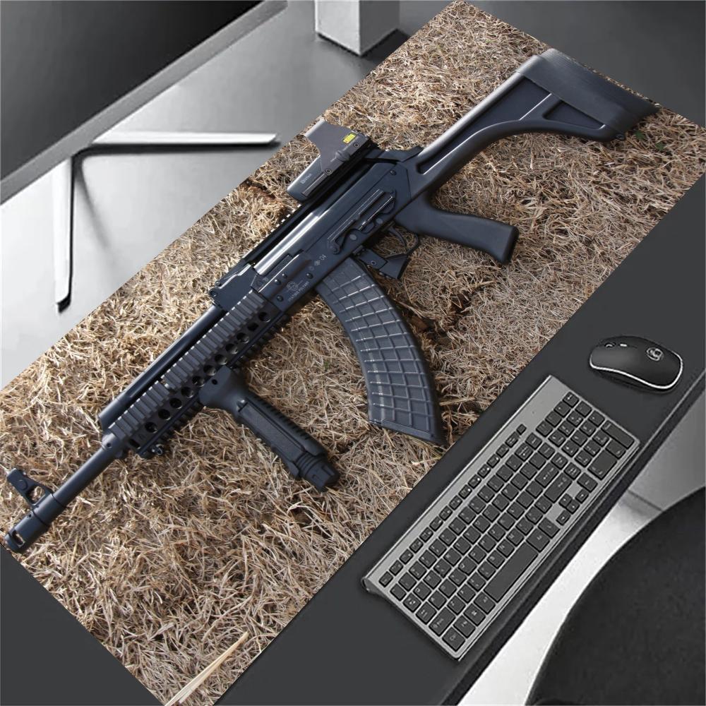 Guns XXL Large Gaming Mouse Pad Black Desk Mat Non-Slip Rubber Keyboard Mousepad Stitched Edge Computer Office Table Cushion