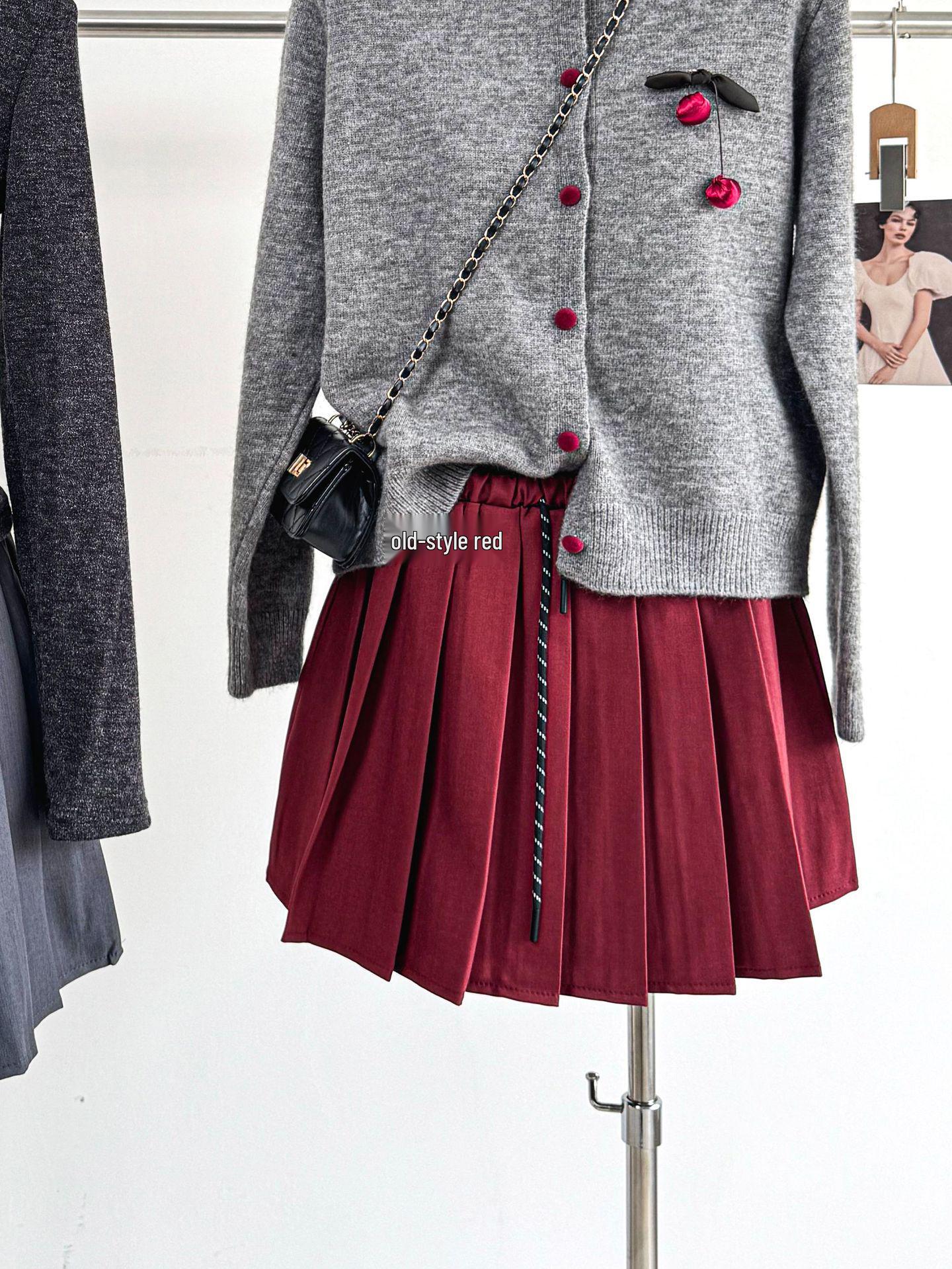 

High-Waisted College Style Layered Pleated Skirt with Drawstring for Petite Girls One Size