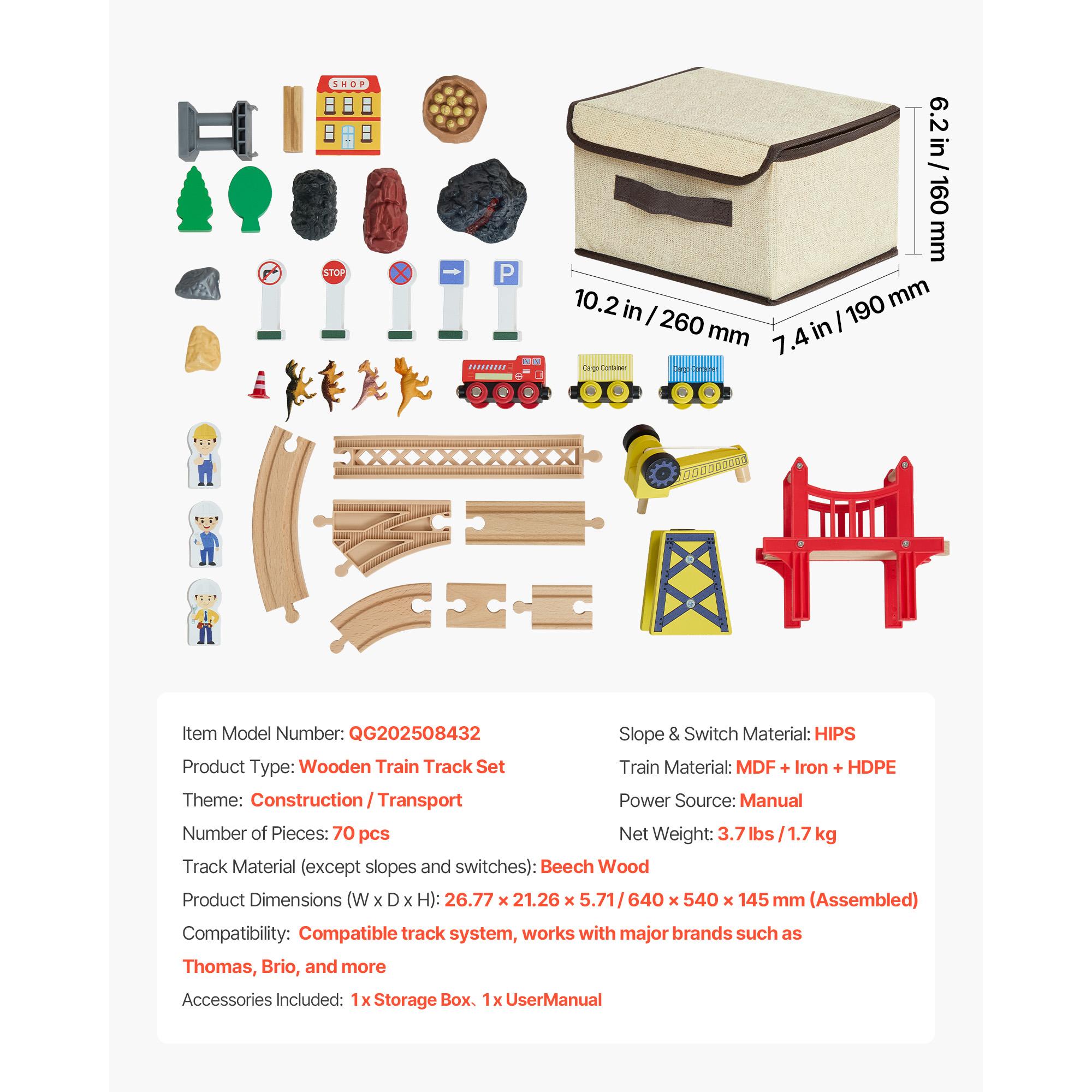 

SucceBuy 70PCS Wooden Train Set Magnetic Crane Construction Crane Railway Set Major Brands for Toddlers Boys Girls