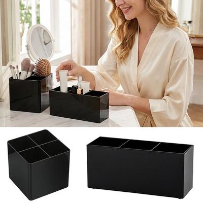 Plastový držák na štětce na make-up Černý stolní organizér Multifunkční držák na tužky Školní kancelář