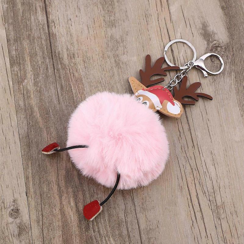 Cute Cartoon Keychains Cartoon Elk Keychain Daily Outfit Match Light Pink Ball 1Set