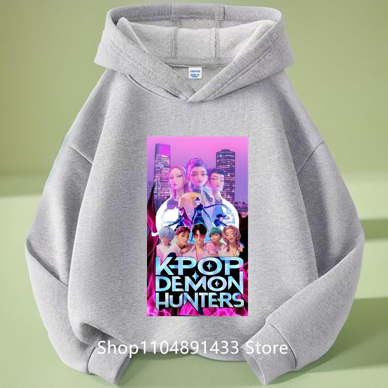 Kpop Dämonenjäger Kinder Logo Merch Hoodies Mädchen Jungen Sportliches Sweatshirt Langarm Lässiger Pullover ohne Kordelzug Hoodie