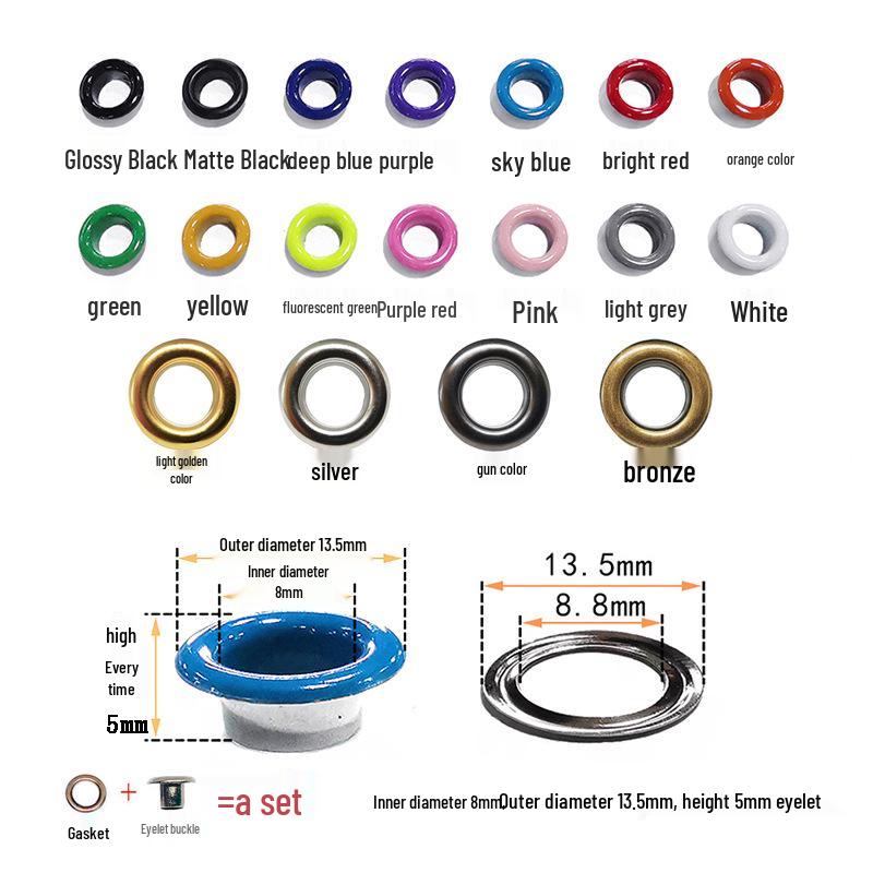 Barevná kovová očka a nýty na oblečení a doplňky