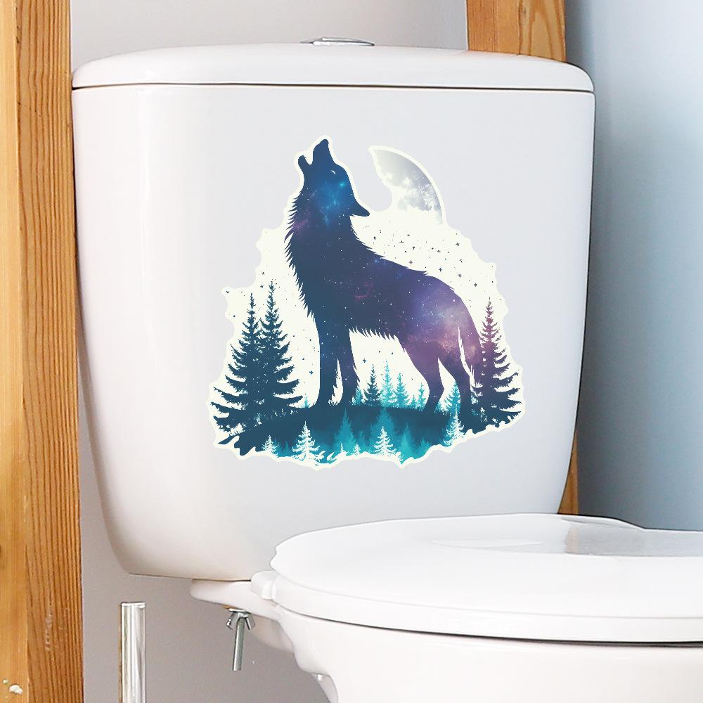 Fun-yg007 Jungle Lone Wolf Bathroom Toilet Toilet with Home Beauty Decorative Stickers Self-adhesive