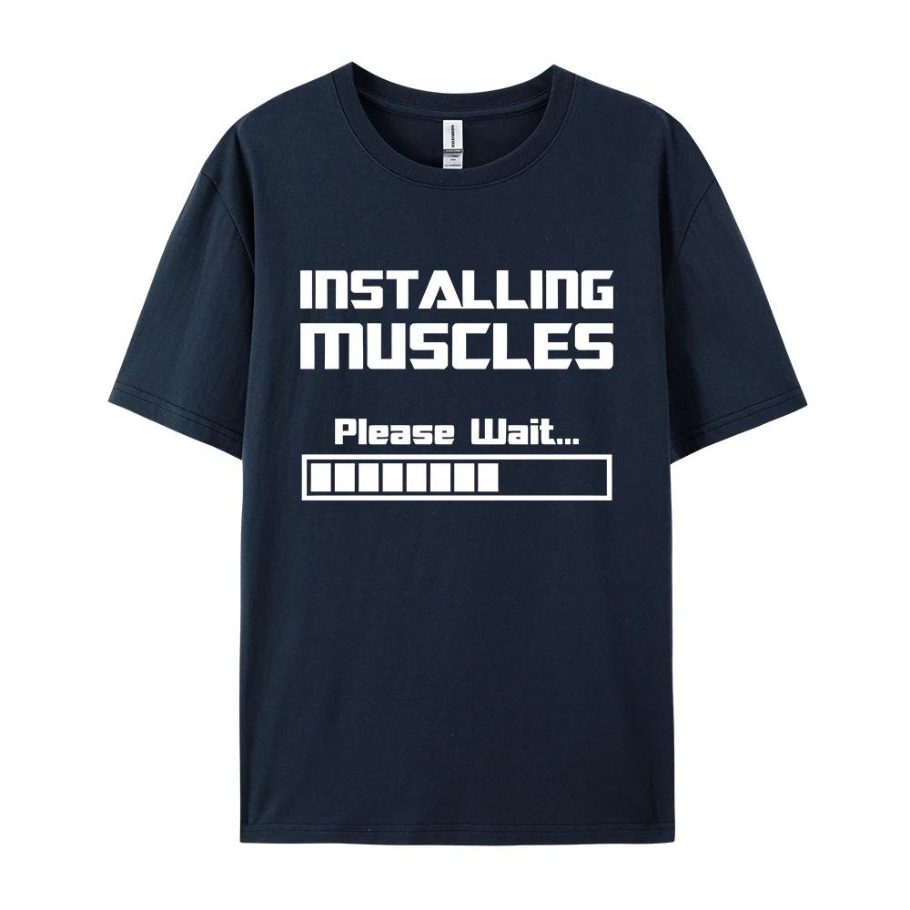Summer New Tshirts Installing Muscles Please Wait Loading Bar Funny Print T Shirt Men Women Loose Cotton Short Sleeve Cool Tees