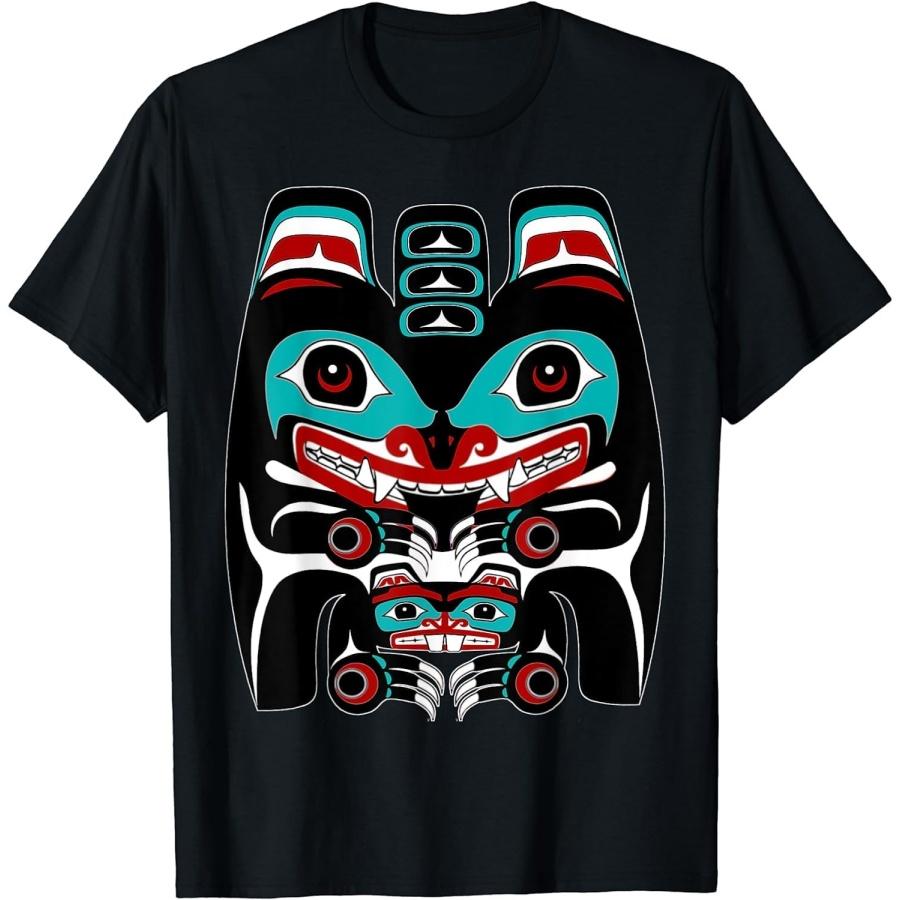 HERSIL Indigenous Alaska Native American Art Style Bear & Beaver T-Shirt XXXXXL чёрный
