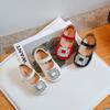 2024 Spring New Korean Style Retro Rhinestones Versatile Soft Breatheable Round-toe Simple Hook & Loop Kids Fashion Casual Shoes