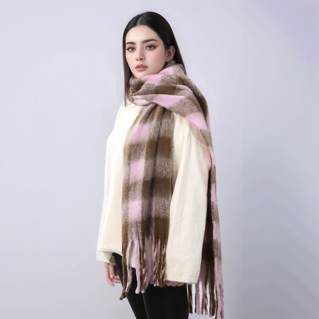 Winter Warm Women Cashmere Scarf Plaid Striped Print Neckerchief Pashmina Thicken Lady Casual Tassel Shawls And Wraps 200*40Cm