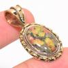 Natural Unakite Gemstone Two Tone 925 Solid Sterling Silver Pendant 1.50" v6Z35