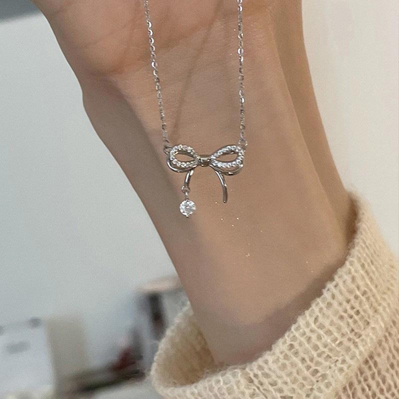Korean Bow Necklace: Elegant, Romantic, and Trendy French-Inspired Women s Collarbone and Sweater Chain
