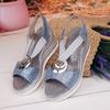New style fashion round head open toe solid color one-word foot cover women's large size wedge sandals
