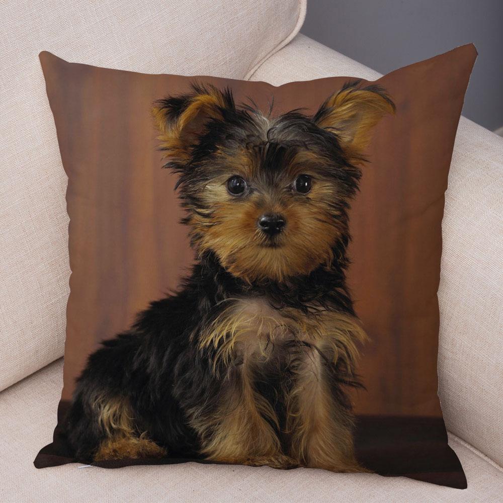 Cute Pet Animal Cushion Cover MINI Yorkshire Dog Polyester Pillowcase Decorative  Print  for Sofa Home Ca