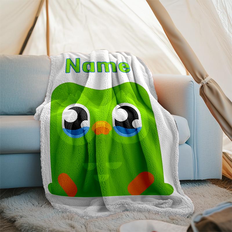 Coperta Personalizzata con Nome - Design Stampa Duolingo, Coperta per Divano, Letto, Viaggio, Campeggio - Morbida e Calda, Ottimo Regalo