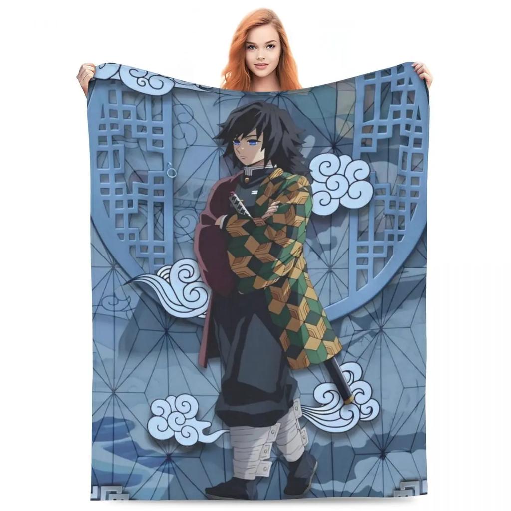 Water Hashira Giyu Tomioka Blankets Coral Fleece Plush Anime Demon Slayer Super Soft Throw Blanket for Car Sofa Couch Bedspread