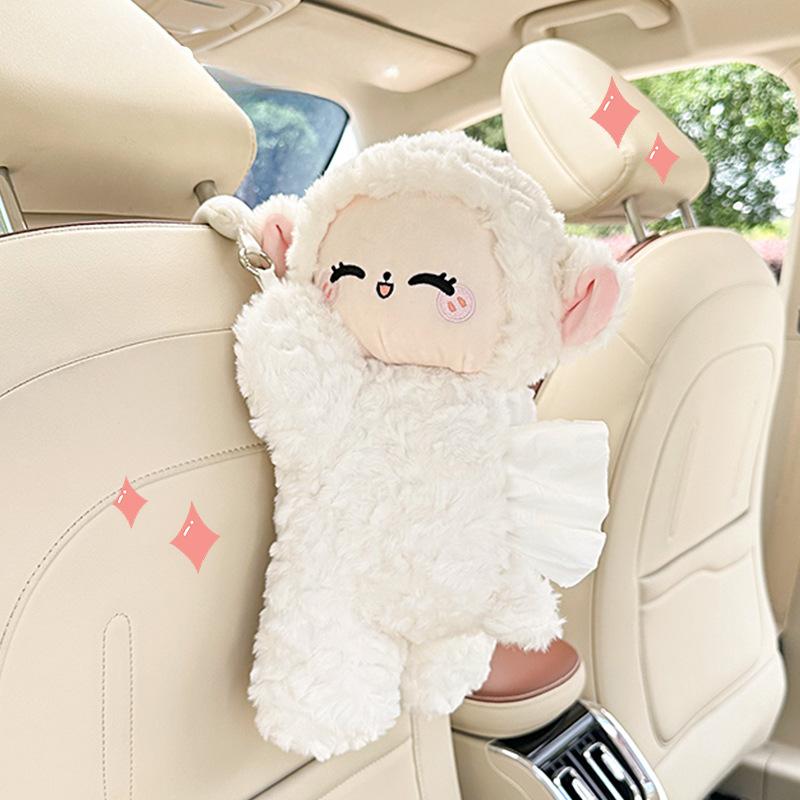Cartoon Lamb Car Tissue Box Cute Plush Doll Car Hanging Paper Box Creative Car Tissue Set Universal