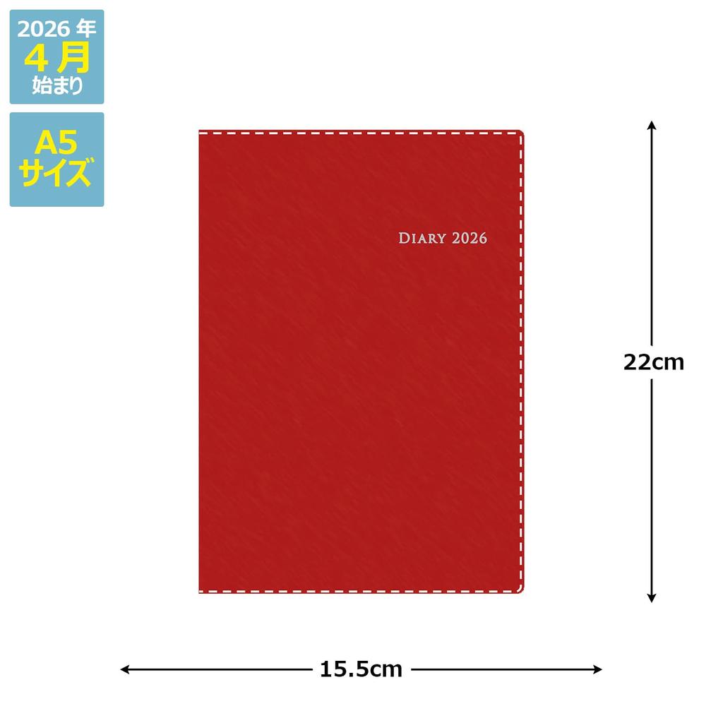 Takahashi 2026 April A5 Weekly Desk Casual Style 962 Planner, Start, Diary, 2, Red, No.