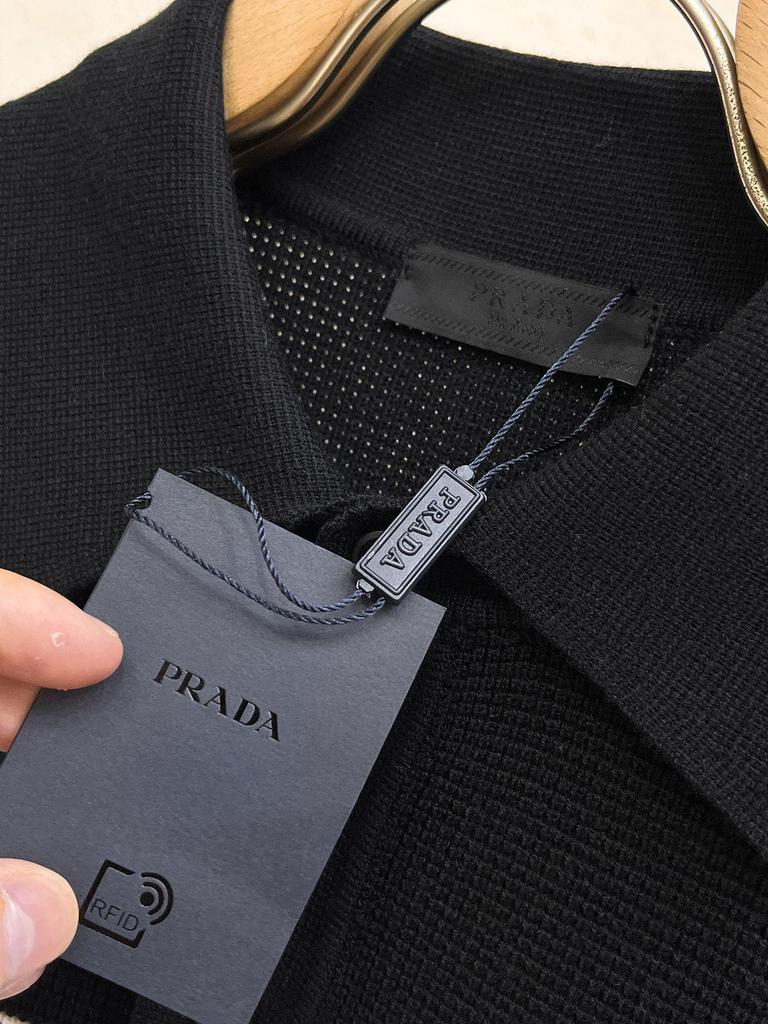 European Men's Luxury Knit Polo with Stripe Patchwork and Triangle Logo