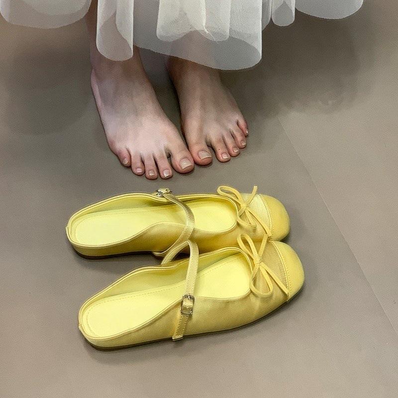 

French ballet half slippers 2025 spring and summer new bow fashion casual bag head slippers women 35