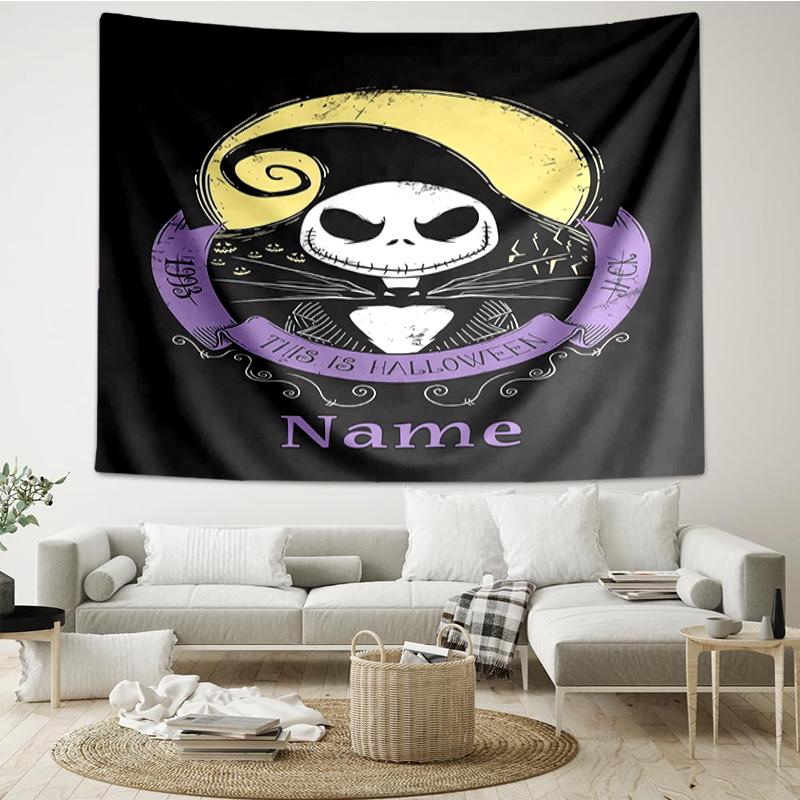 Custom Name The Nightmare Before Christmas Print Tapestry, Backdrop, Easy Setup, Ideal for Bedroom, Office & Living Room, with Aesthetic Wall Hanging 