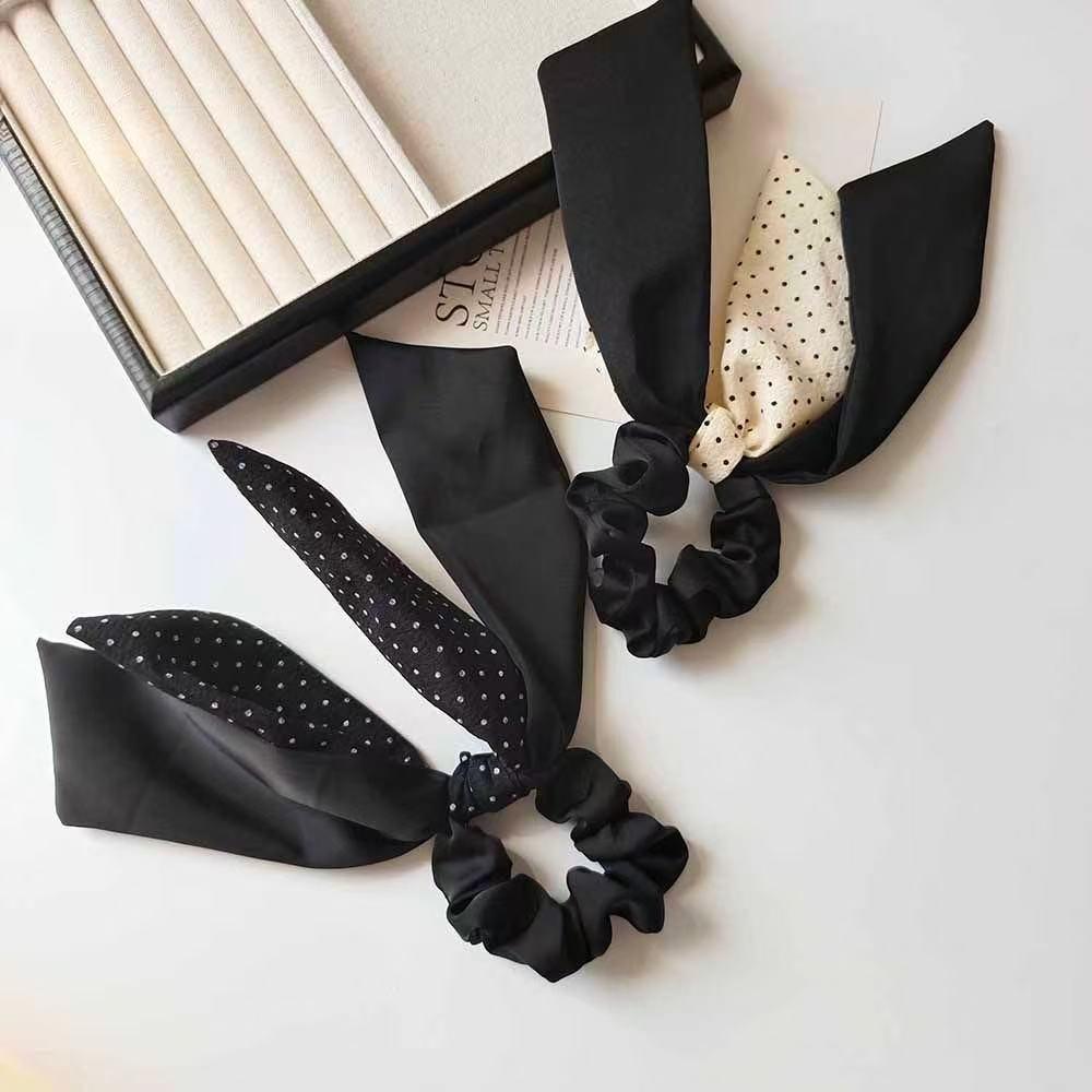 Korean Polka Dot Double Layer Scrunchie Bow Ponytail Tie Headband Hair Accessory