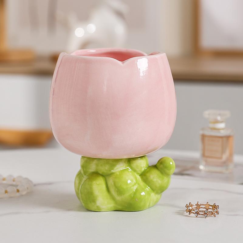 Ceramic Tulip Flower Vase Desktop Decoration Cute Flower Vase Arrangement forried Flower Living Room Decor Home Table Decor Gift