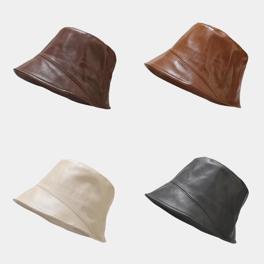 Japanse Minimalistische Design PU Leer Emmerhoed Met Zonneklep Waterbestendig Voor Herfst
