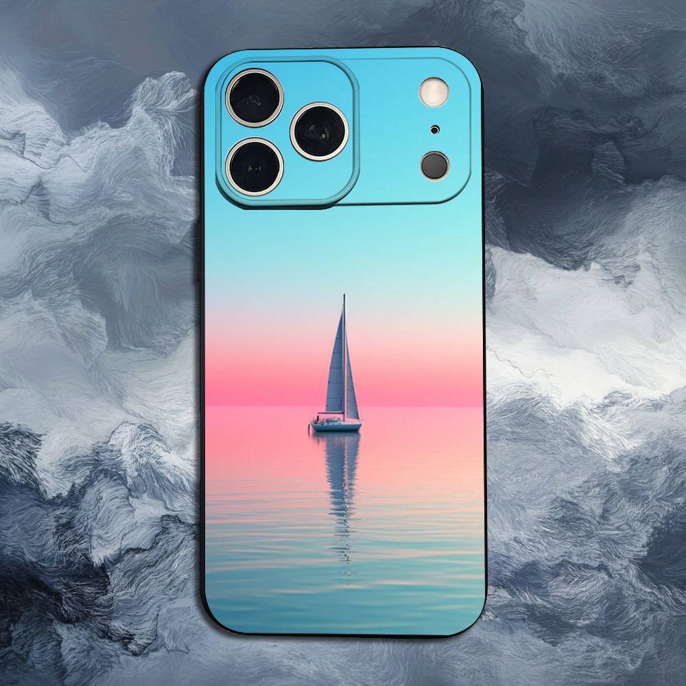 Sailing Boat For iPhone 12,16,11,14,15,17,13,X,Mini,SE,XS,Plus,Pro Max,8,7,XR,Soft Silicone Black Case
