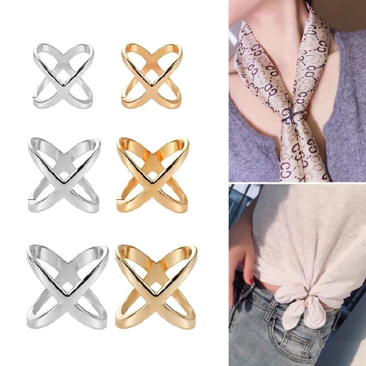 Gold Silver X Scarf Buckle Multipurpose Cross Hollow Smooth Scarf Shawl Buckle