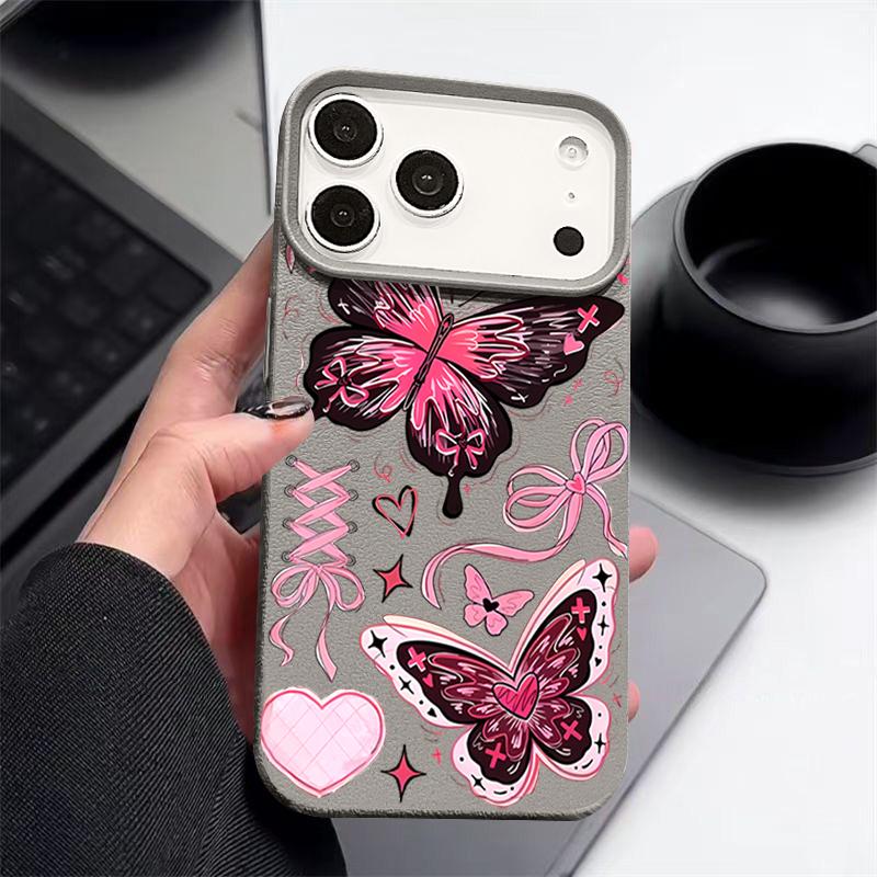 Lucky Bowknots Butterfly Pattern Case For iPhone 17 Pro Max Funda iPhone 16 Pro Max 15 14 13 12 11 Air 16E Leather Texture Silicone Cover