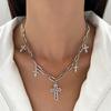 Personality Design Pearl Cross Pendant Necklace for Women Goth Style Crystal Stainless Steel Chain Chokers Punk Party Jewelry