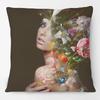 European Flower Painting Rose Dreams Woman Girls Portrait Poster Cushion Cover Birds Dove Home Pillow Case