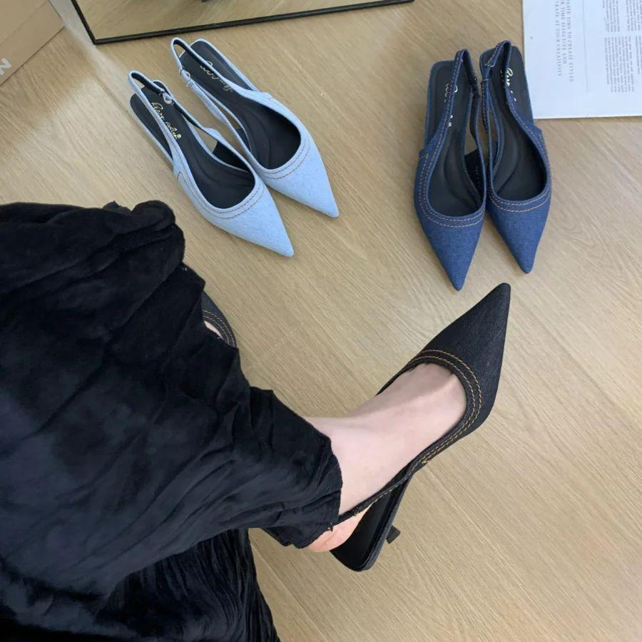 Mode Bailamos Brandneue Damen Sandalen Mode Spitz Zehenbereich Flach zum Hineinschlüpfen Damen Elegant Slingback Schuhe Mittelhoher Absatz Pumps Schuhe Mujer