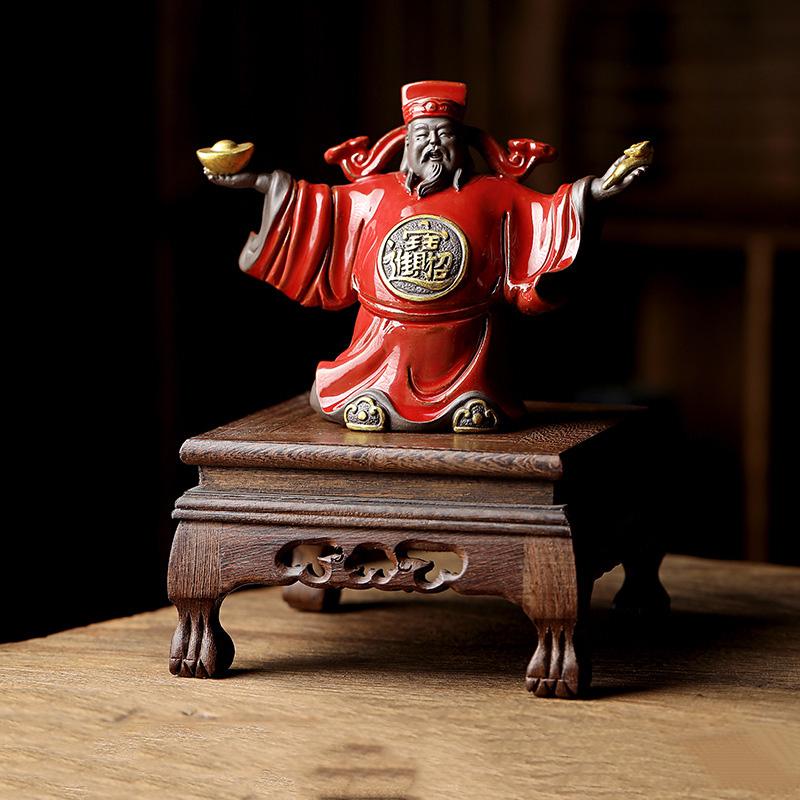 Ceramics God of Fortune Sculptures and Figurines High Quality Home Living Room Office Wealth Luck Feng Shui Decor Statue