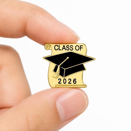 Broche Épingle de Diplôme 2026, Broche à Revers Émail Chapeau de Diplôme Étoile Rouleau de Papier, Badge Commémoratif Classe de 2026 pour Lycéen Étudiant Universitaire