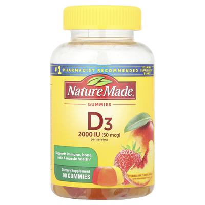 Gomas de Vitamina D3, Sabor Morango, Pêssego e Manga, 90 Gomas, (25 mcg (1.000 UI) por Gummi)