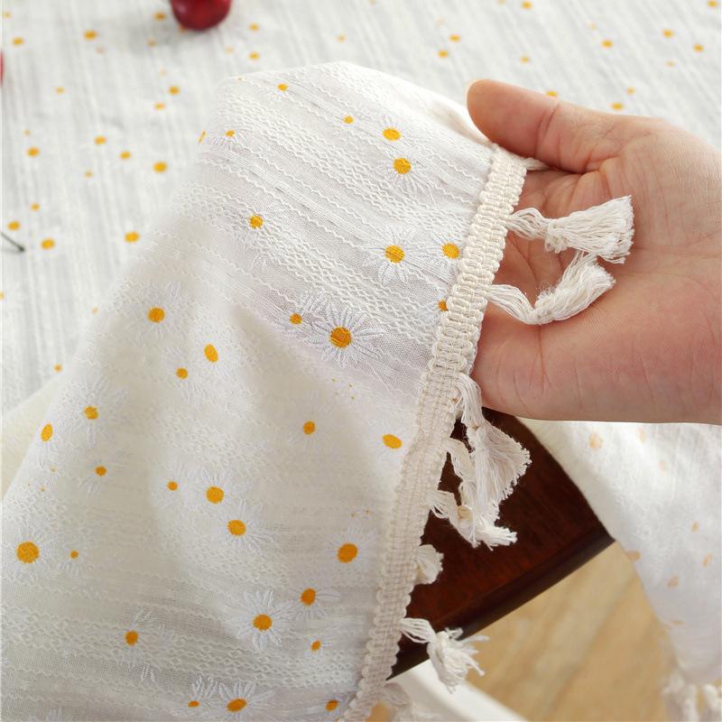 Cotton Table Cloth Round Tablecloth with Tassel Dust-Proof Floret Circular Table Cover for Kitchen Dinning Room Tabletop Decor