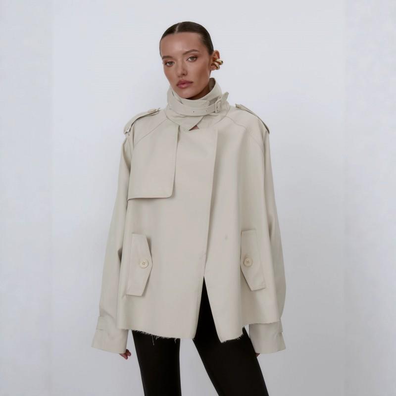 Gabardina de utilidad para mujer 2026, corte relajado, manga larga, cuello alto, con cinturón