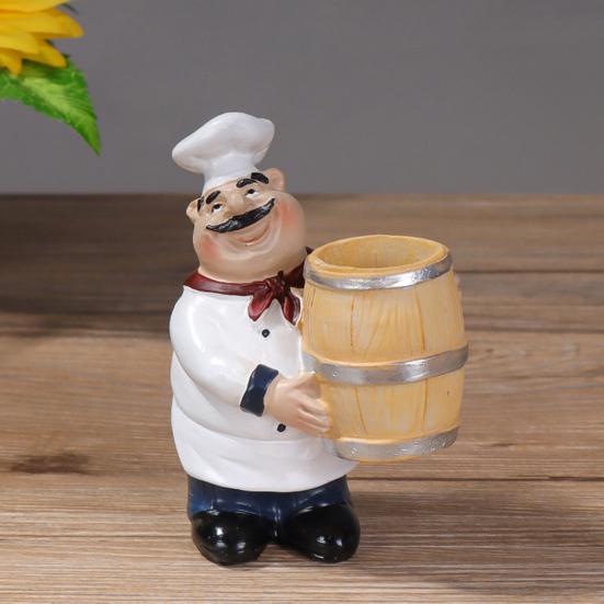 Fat Chef Resin Figurine Message Board Toothpick Holder Resin Chef Statue Sculpture Kitchen Counter Decor Ornament for Home Cafe Restaurant