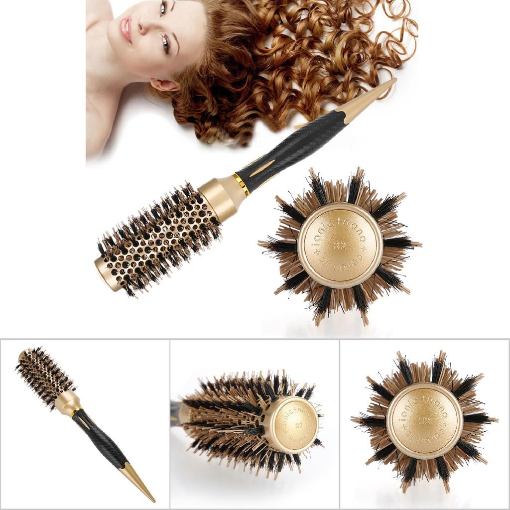 Portable Anion Anti static Round Hair Comb Salon Styling Brush Gold & Black (25mm)