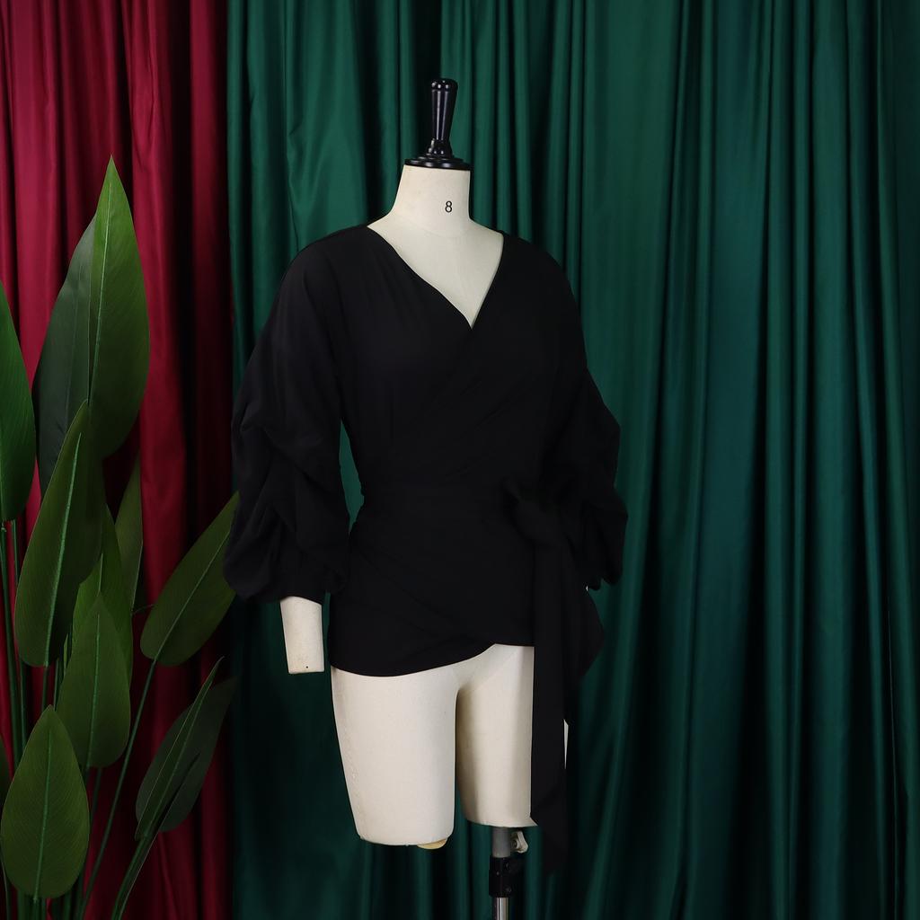 YYFS Women's Fashion Casual Spring Fall Solid Color Print Long Sleeve V-Neck Blouses & Shirts