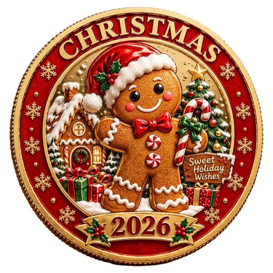 Einzigartige Weihnachtsstrumpffüller 2026 Münze, Feiertags-Gedenkstück mit geprägten bunten Reliefkunstmünzen Weihnachtsmann/Lebkuchenmann/Schneemann/Elch