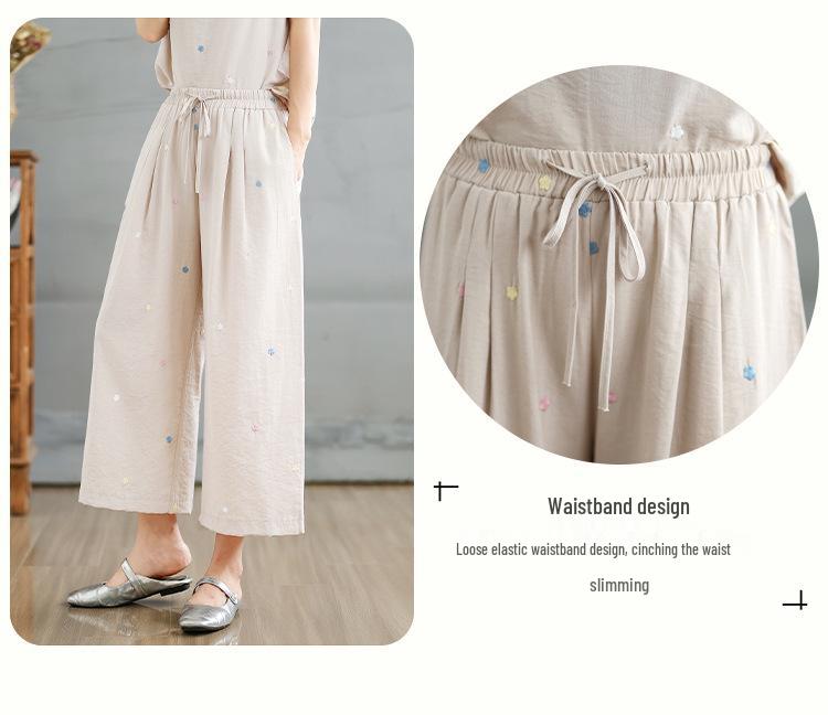 9017 Vintage Chinese Linen Suit: Summer Loose Fit Shirt & Wide-Leg Pants Set