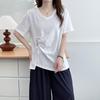 Women's Irregular Beaded Drawstring Waist Loose Short-Sleeve T-Shirt
