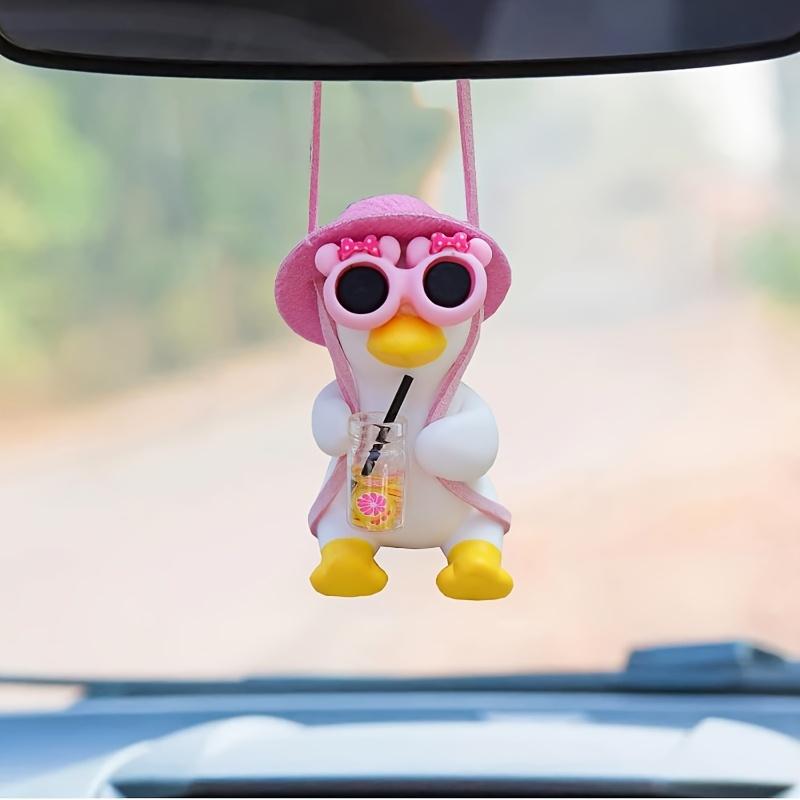 Cute Swinging Duck Car Ornament Rearview Mirror Pendant Vehicle Hanging Accessory Automotive Interior Gift Suitable for Women Men And Children