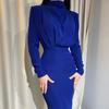 2026 Elegant Waist-Cinching Long Sleeve Solid Color Dress - Autumn/Winter Fashion