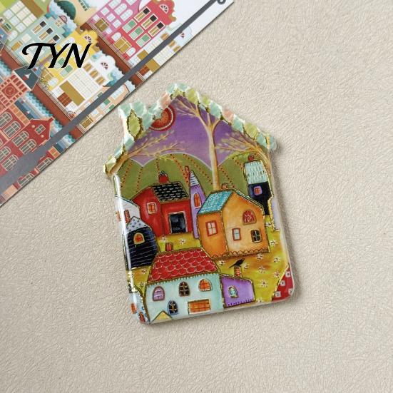 Fairy Tale Town Decor Vintage House Refrigerator Magnet, Colorful Magnets Fridge Magnetic Kitchen Decoration Accessories Whiteboard