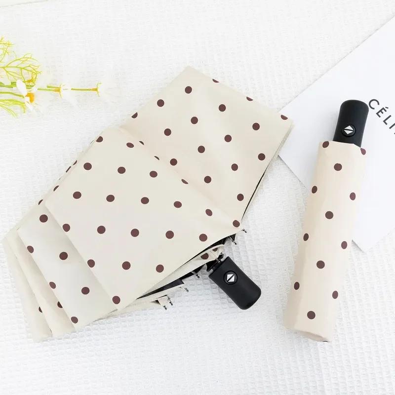 Compact Polka Dot Sun Umbrella UPF 50+ UV Resistant Foldable Black Coating for Outdoor